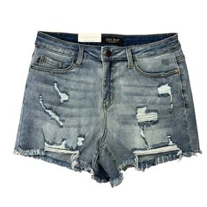Judy Blue Womens Jean Shorts Large Cut Off Denim Distressed Ripped Style JB1555
